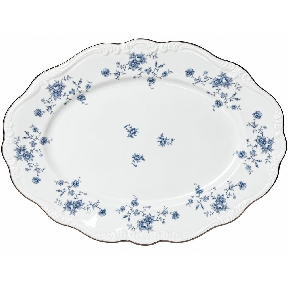 Johann Haviland Blue Garland 13" Oval Serving Platter Platinum Bavaria Germany